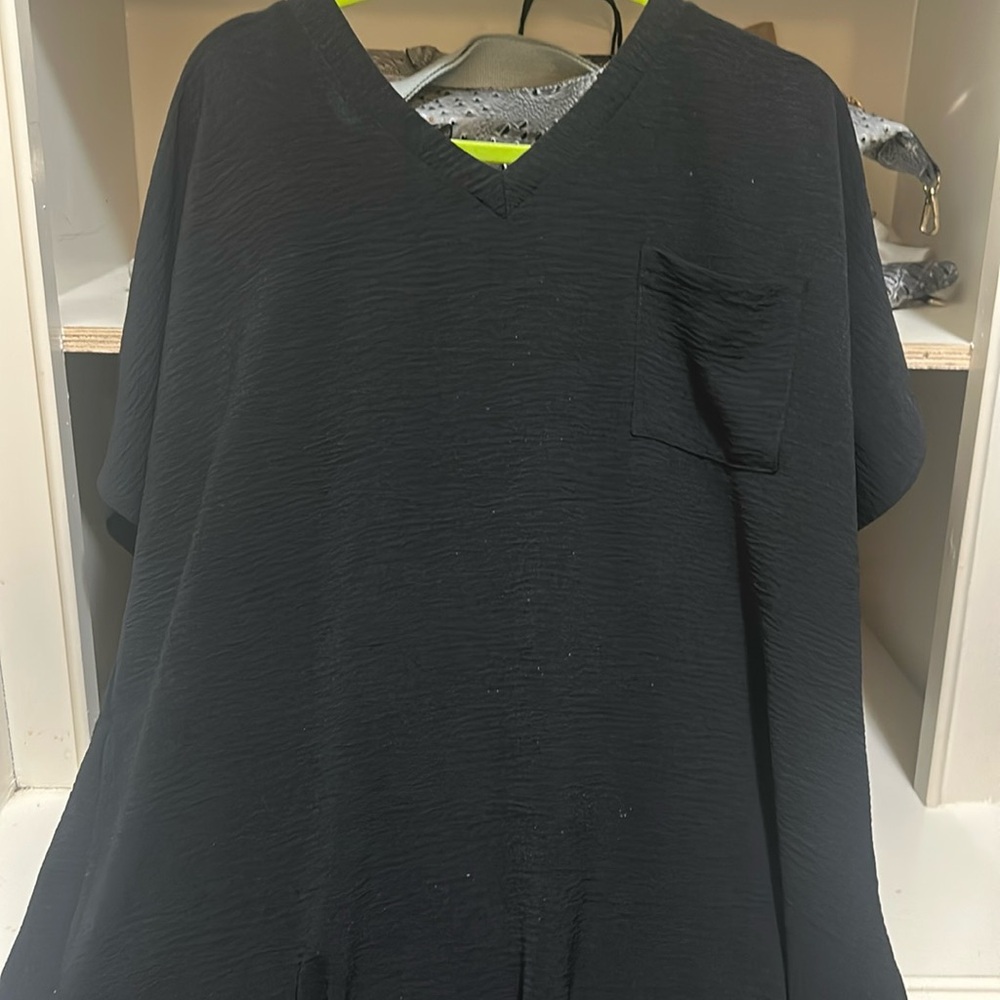 Short Sleeve Black Dress With Pockets